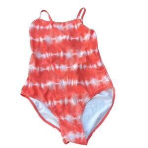 Orange & White tie dye one-piece swimsuit size 12 NEW